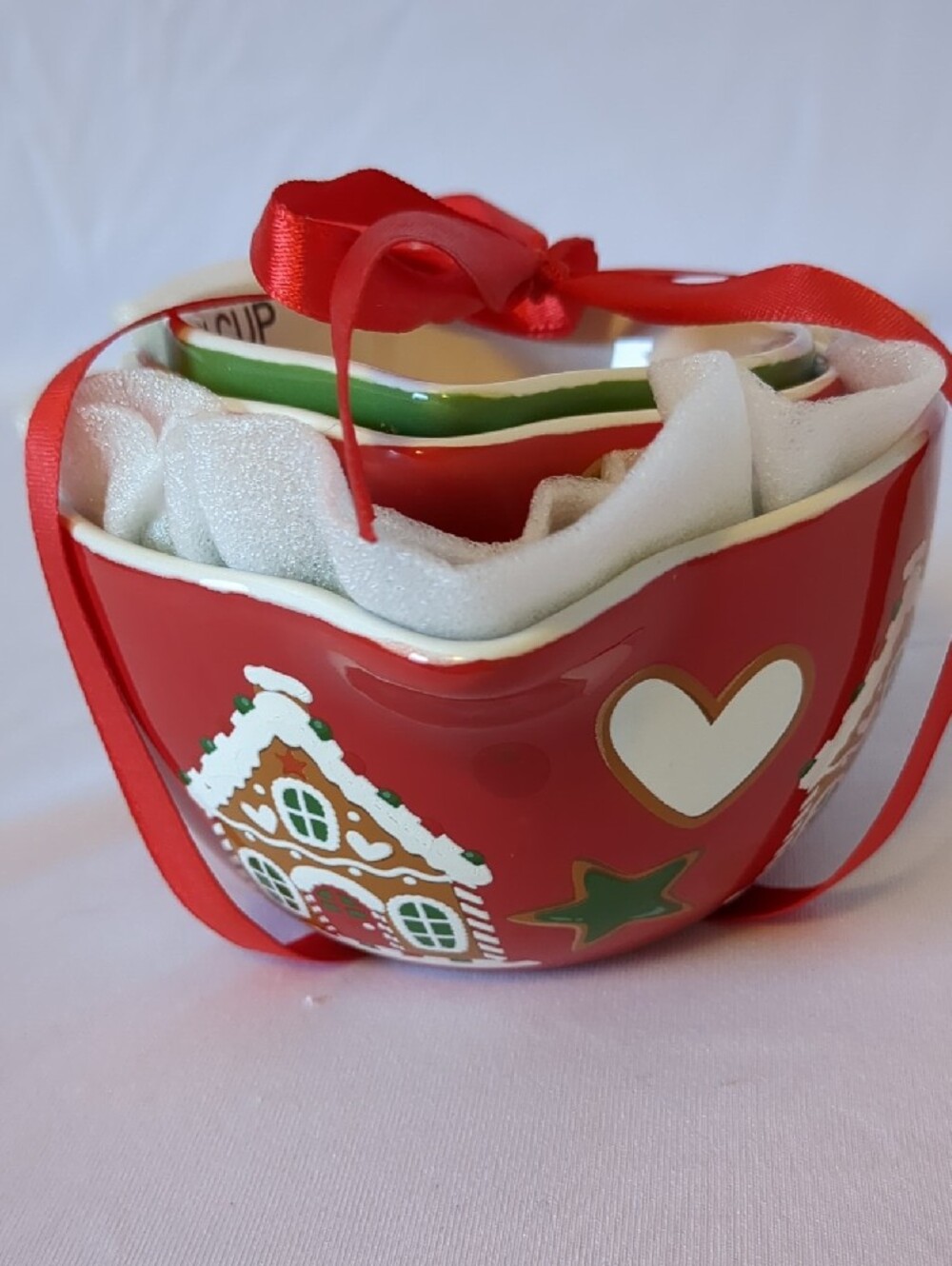 Holiday Time Gingerbread Ceramic Nesting Measuring Cups Set 4pc Christmas